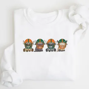 Miami Hurricanes Football Highland Cow Football Team Football Lovers Gift Unisex Crewneck Hoodie Sweatshirt