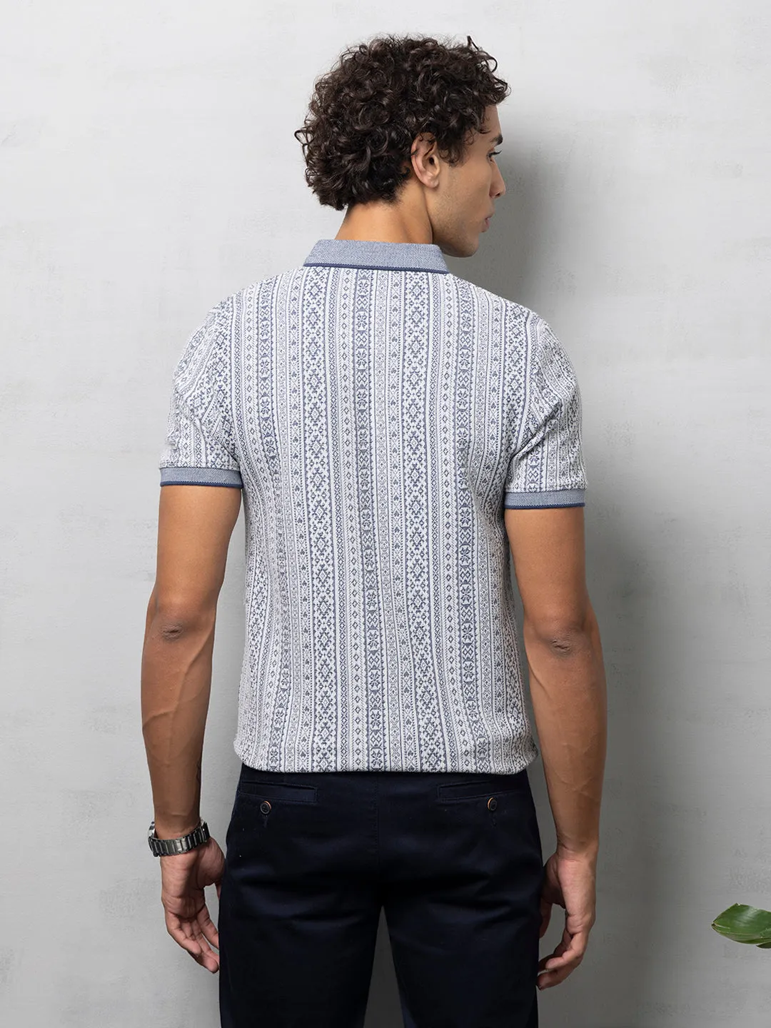 Navy Printed Polo T-Shirt
