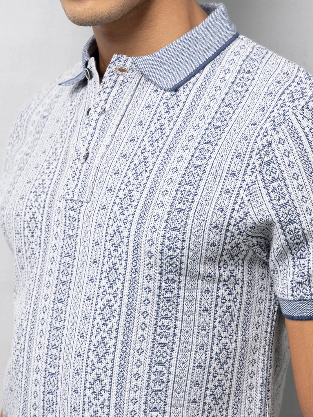 Navy Printed Polo T-Shirt