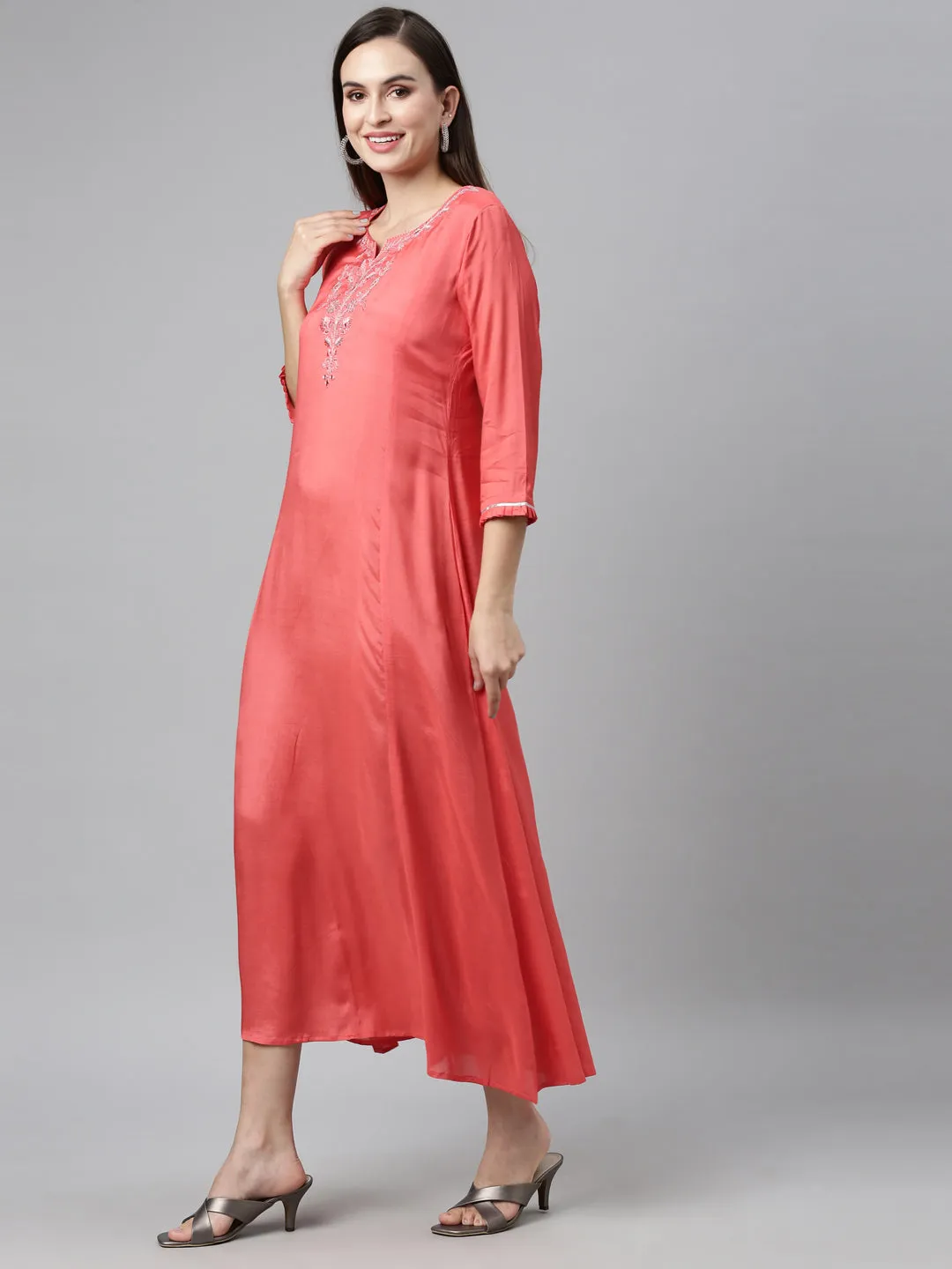 Neeru's Pink Color Chanderi Fabric Kurta