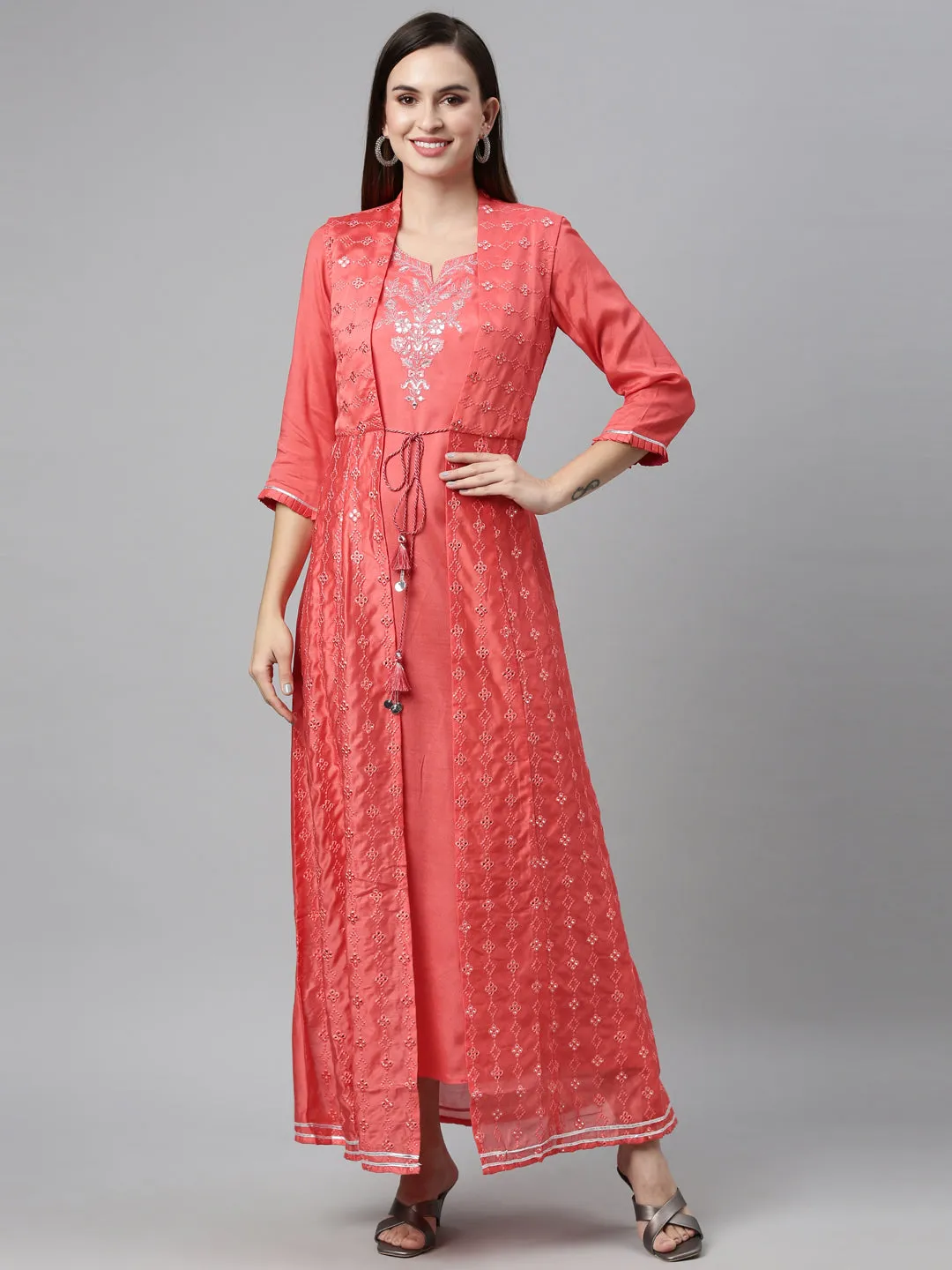 Neeru's Pink Color Chanderi Fabric Kurta
