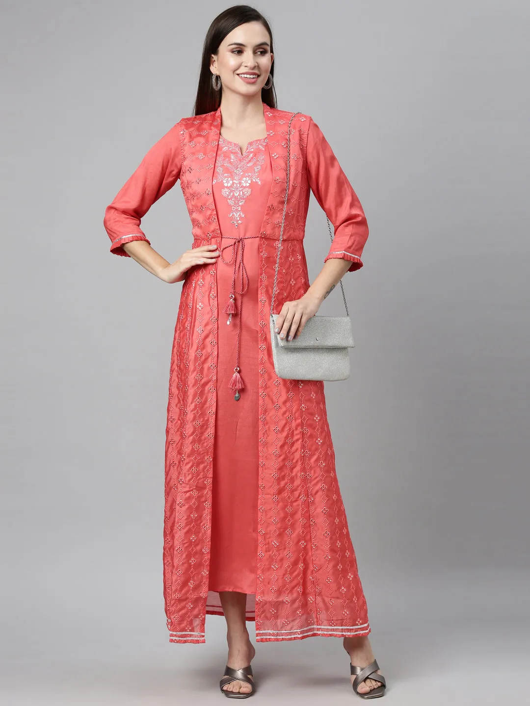 Neeru's Pink Color Chanderi Fabric Kurta