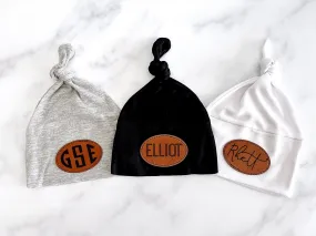 Personalized Baby Hat With Vegan Leather Patch Name