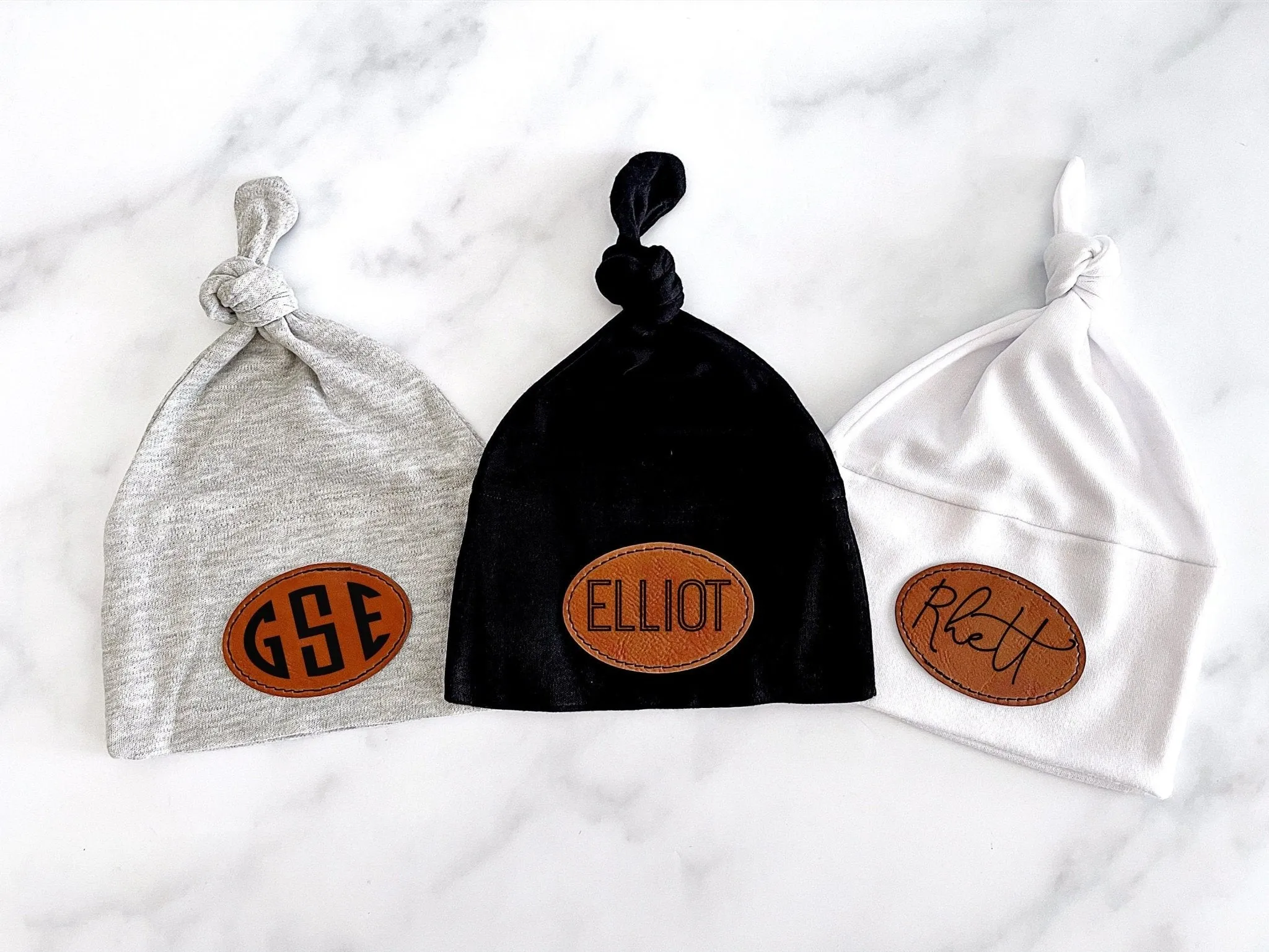 Personalized Baby Hat With Vegan Leather Patch Name