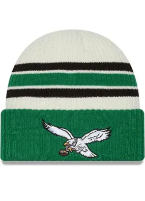 Philadelphia Eagles Vintage Cream/Kelly Green Design New Era Cuffed Knit Winter Beanie