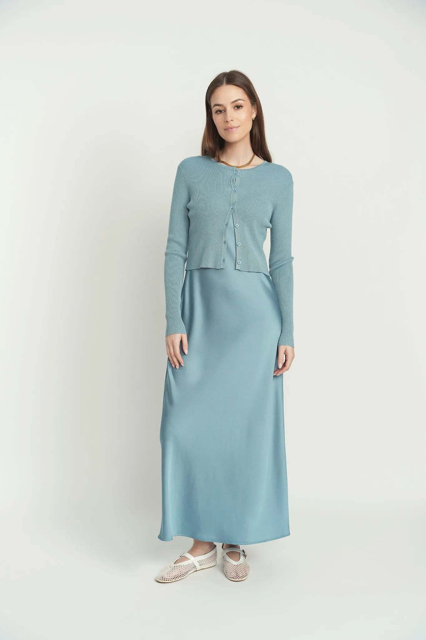Point Solid Satin Aline Slip Dress