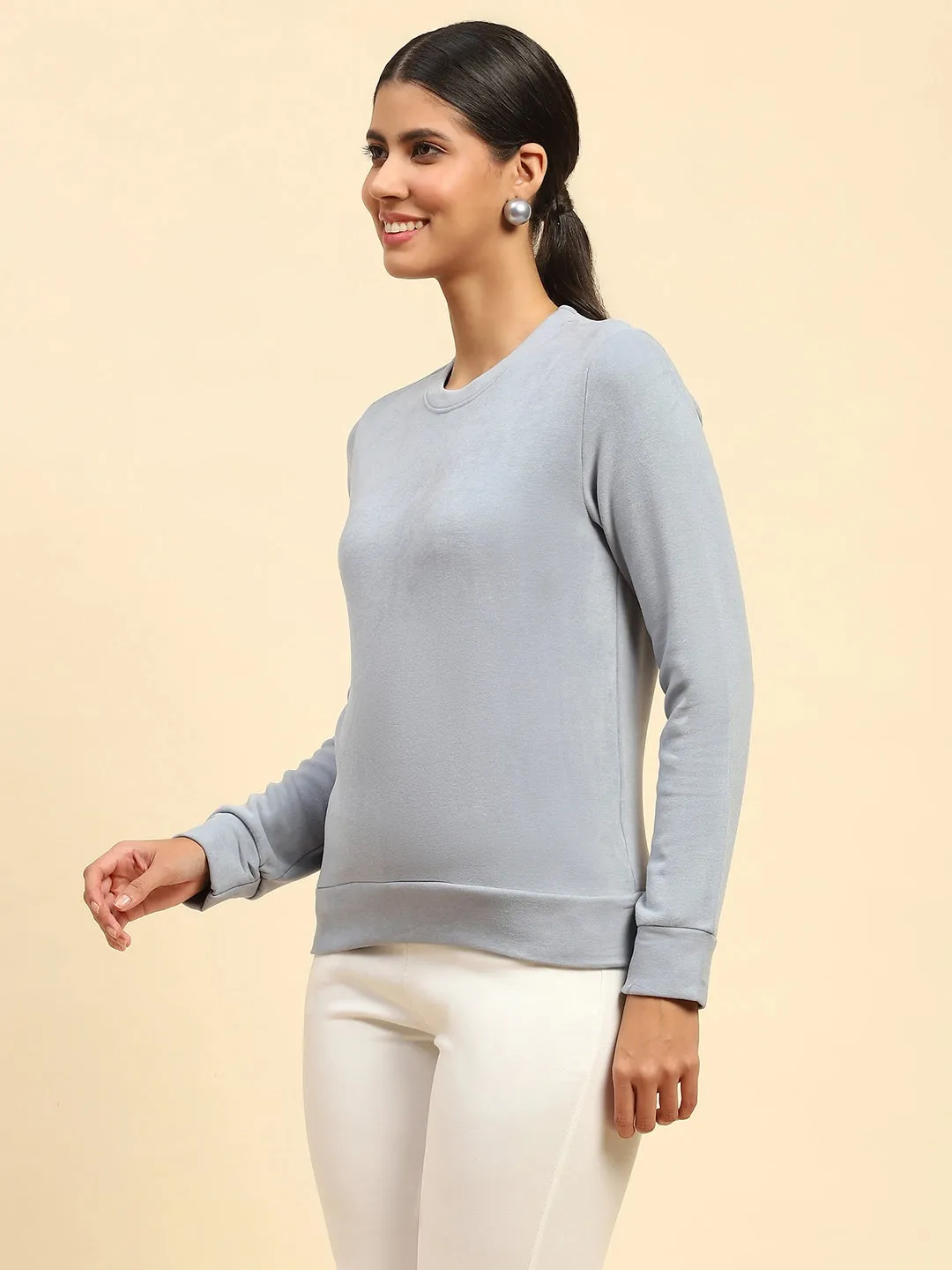 Powder Blue Solid Eco Silk Blend Ultra Soft Sweatshirt