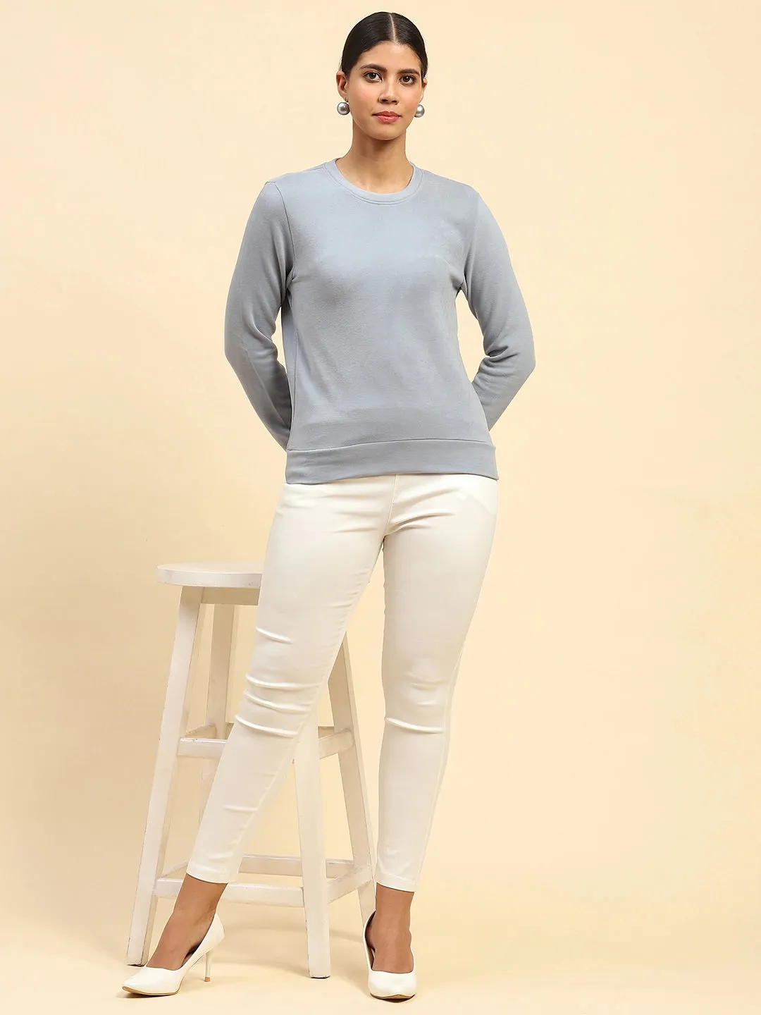 Powder Blue Solid Eco Silk Blend Ultra Soft Sweatshirt