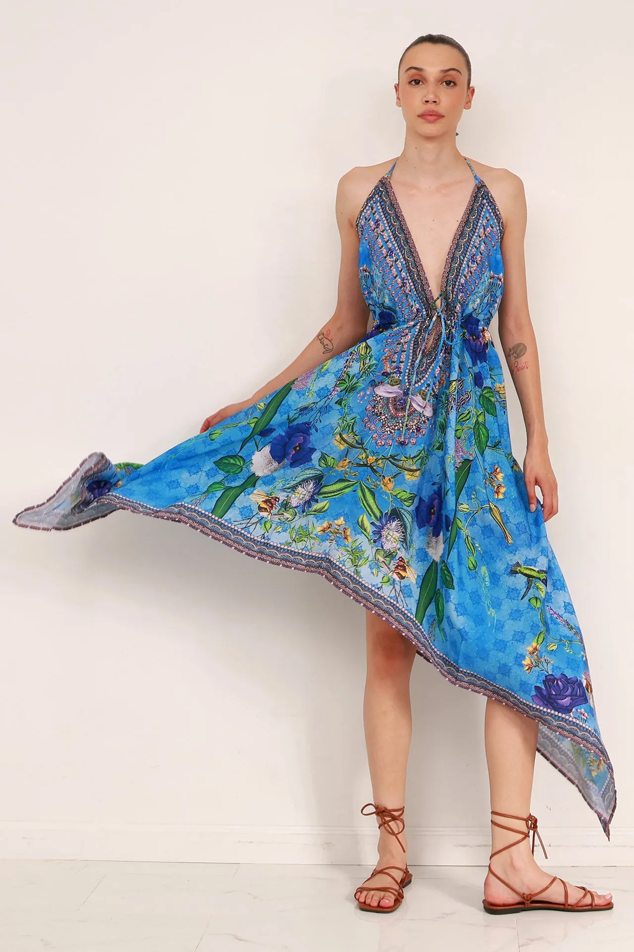 Printed Blue Scarf Dress
