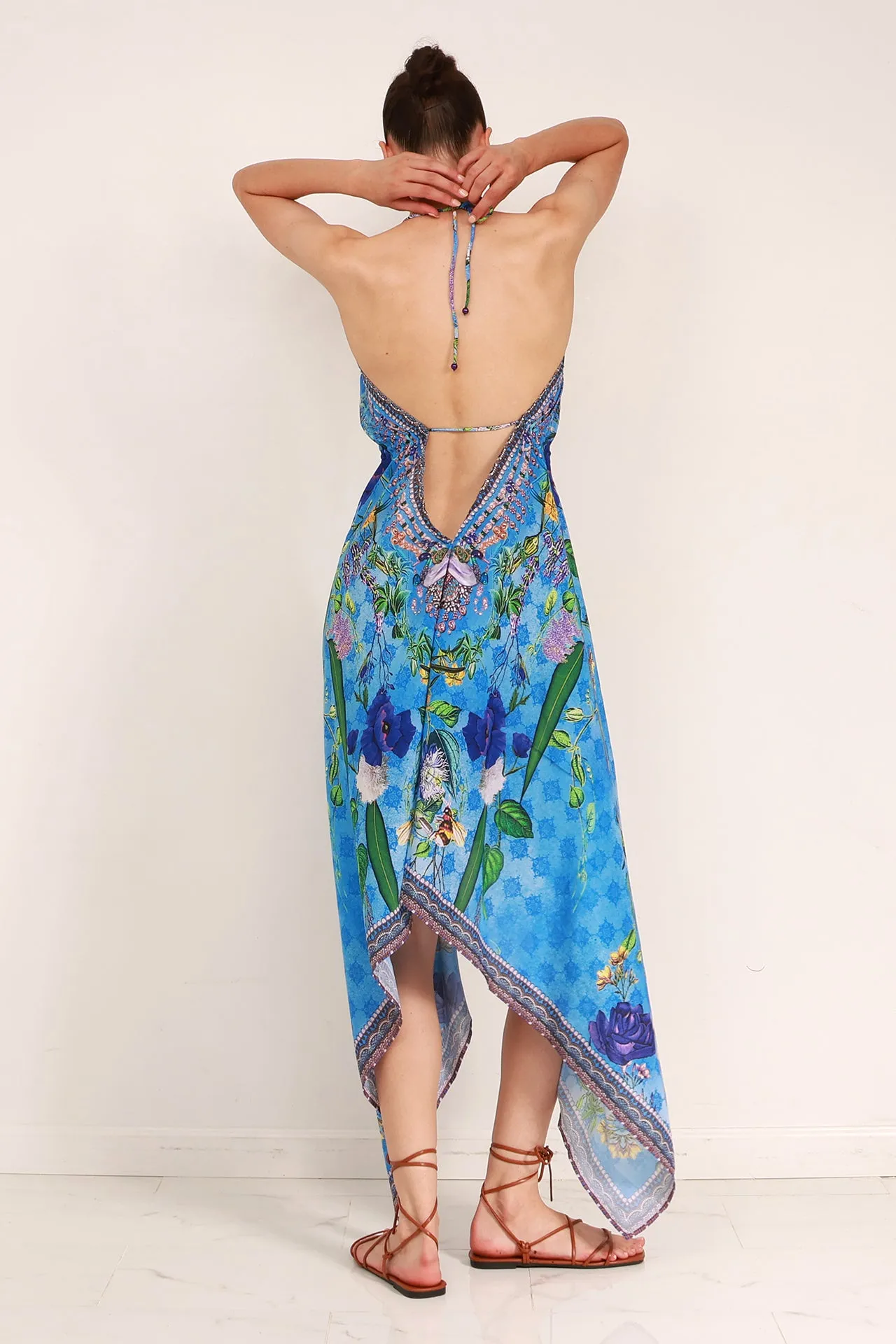 Printed Blue Scarf Dress