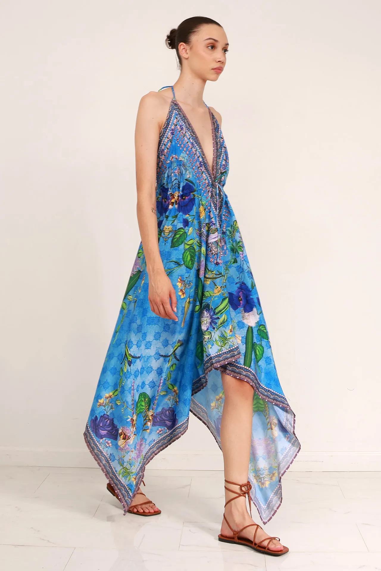 Printed Blue Scarf Dress