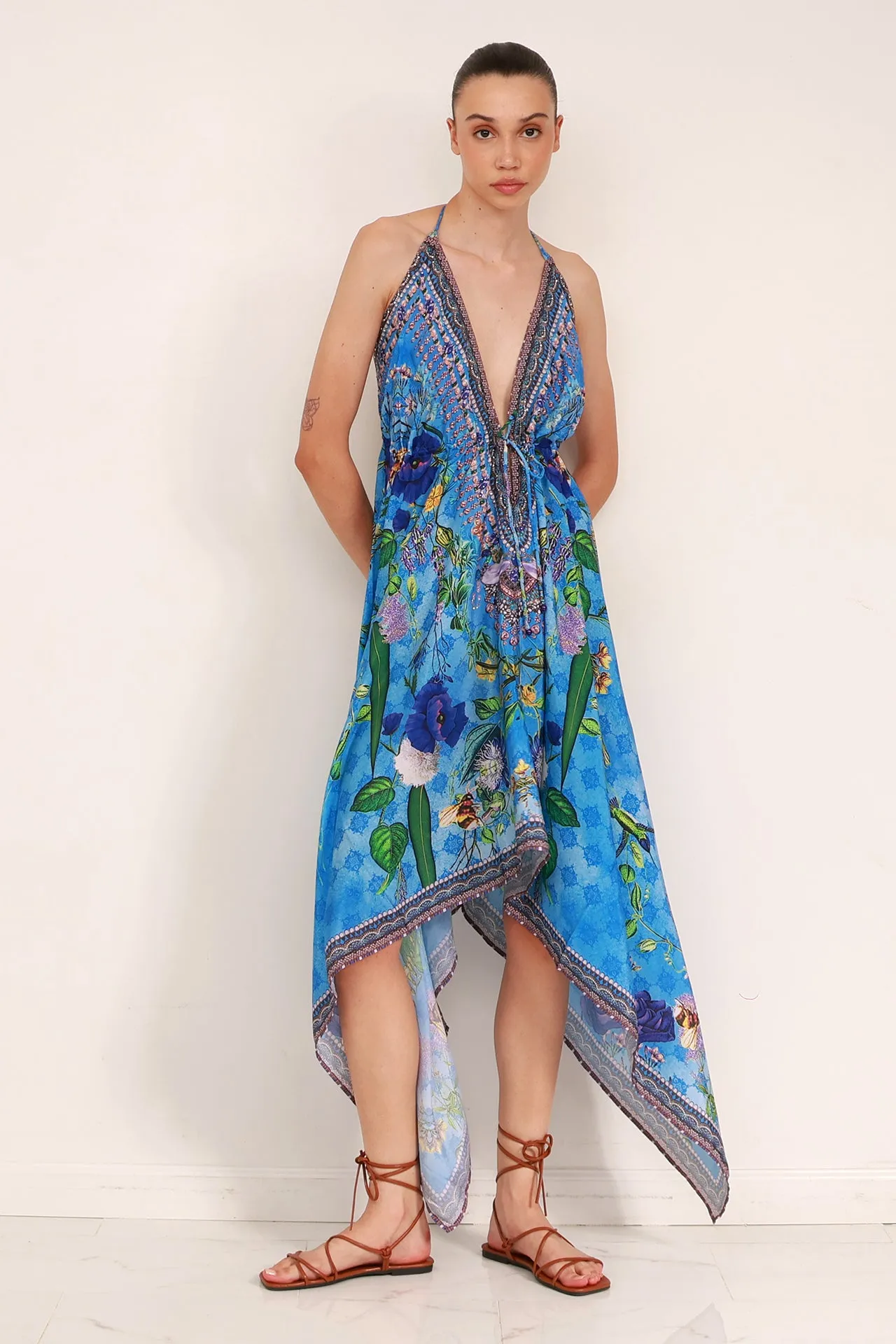 Printed Blue Scarf Dress