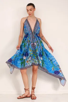 Printed Blue Scarf Dress