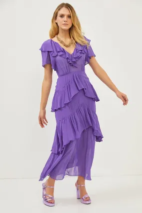Purple Ruffle Detail Maxi Dress