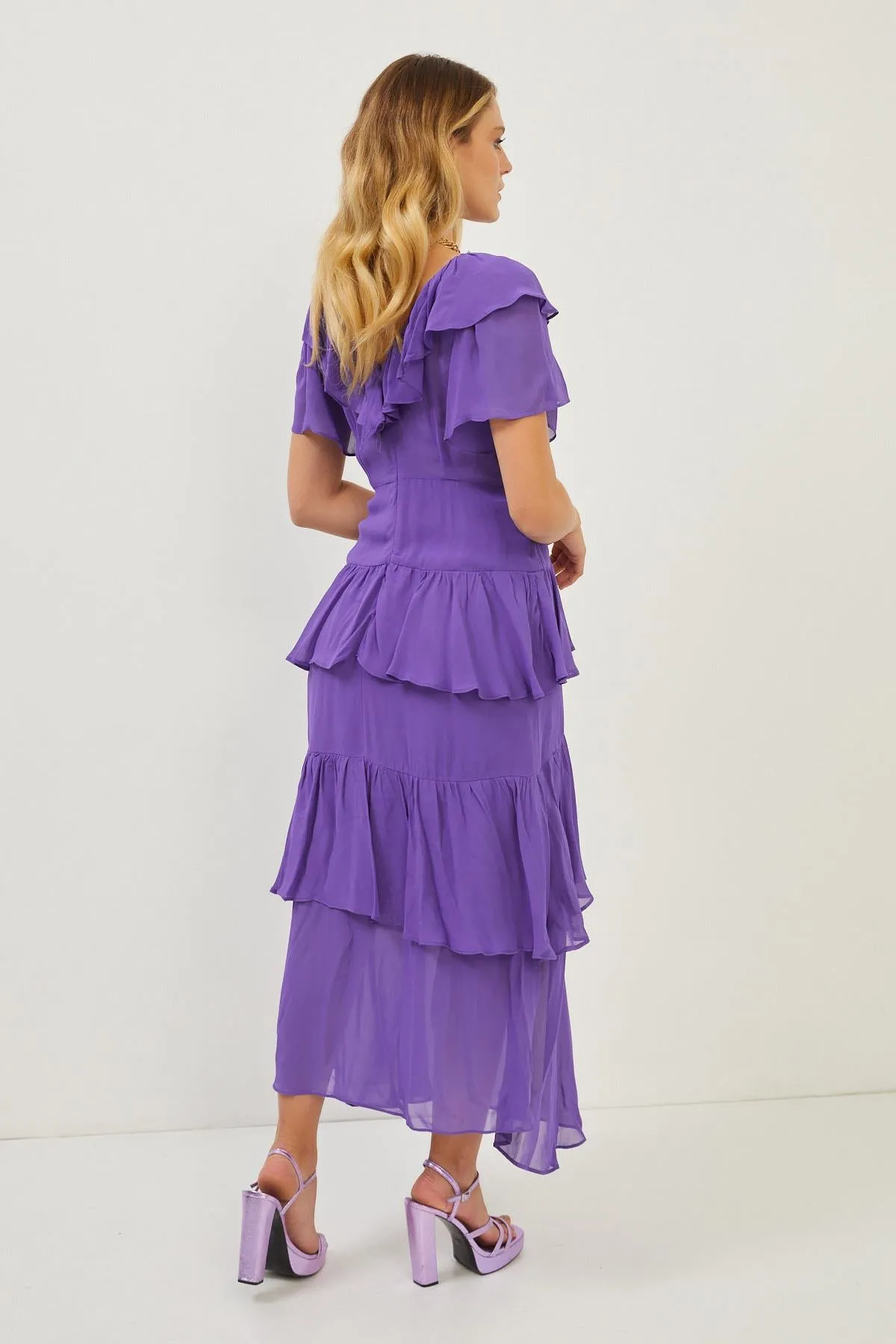 Purple Ruffle Detail Maxi Dress