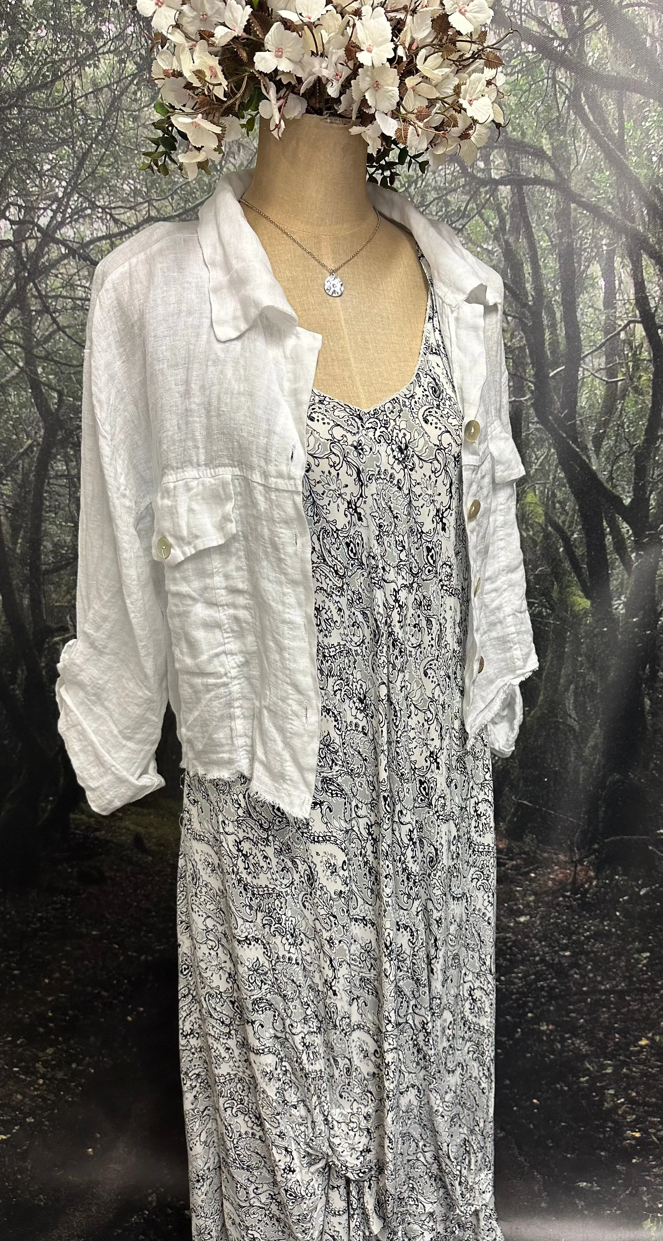 Rayon white and black slip dress