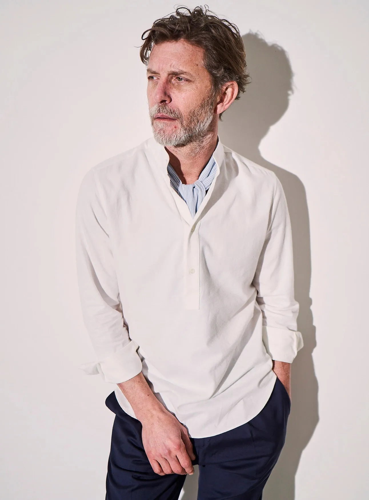 Recycled White Nehru Collar Shirt
