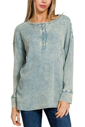 Right This Way Blue Grey Waffle Top