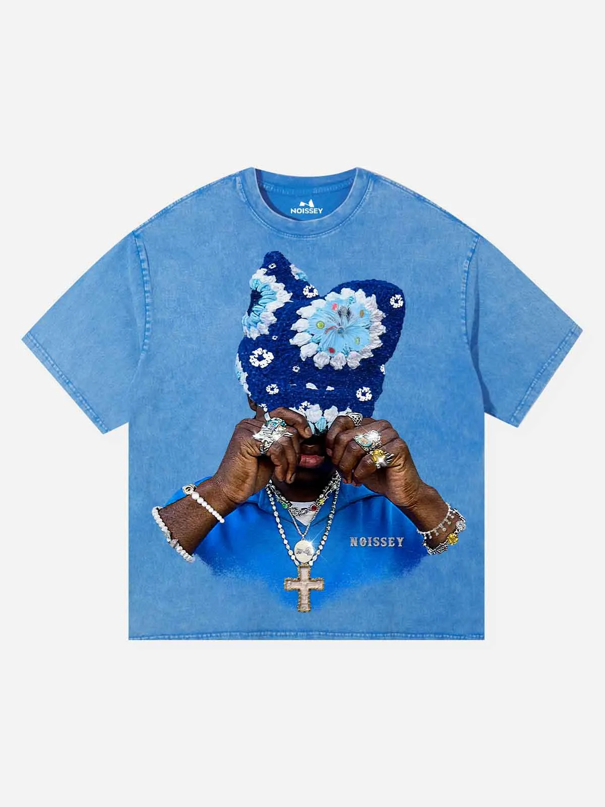 Sapphire Blue Knit Hat Wash Blue Print T-shirt