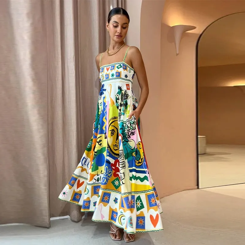 Selia Floral Print Spaghetti Strap Empire Maxi Dresses - 3 Colors