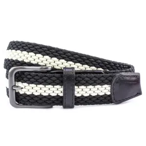 Striped Webbing Belt Gunmetal Buckle, Black/Ecru XXL