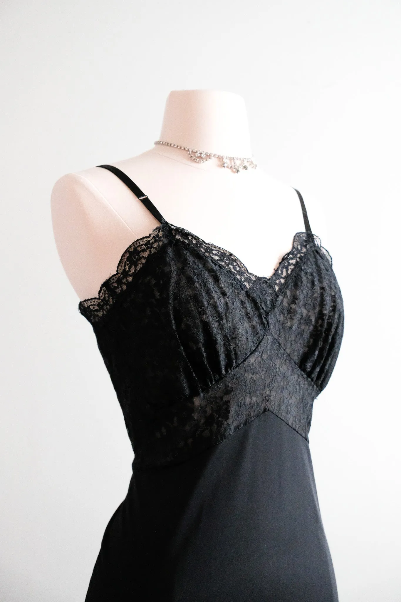 Sultry 1950's Black Sheer Lace Vintage Slip Dress / Sz M