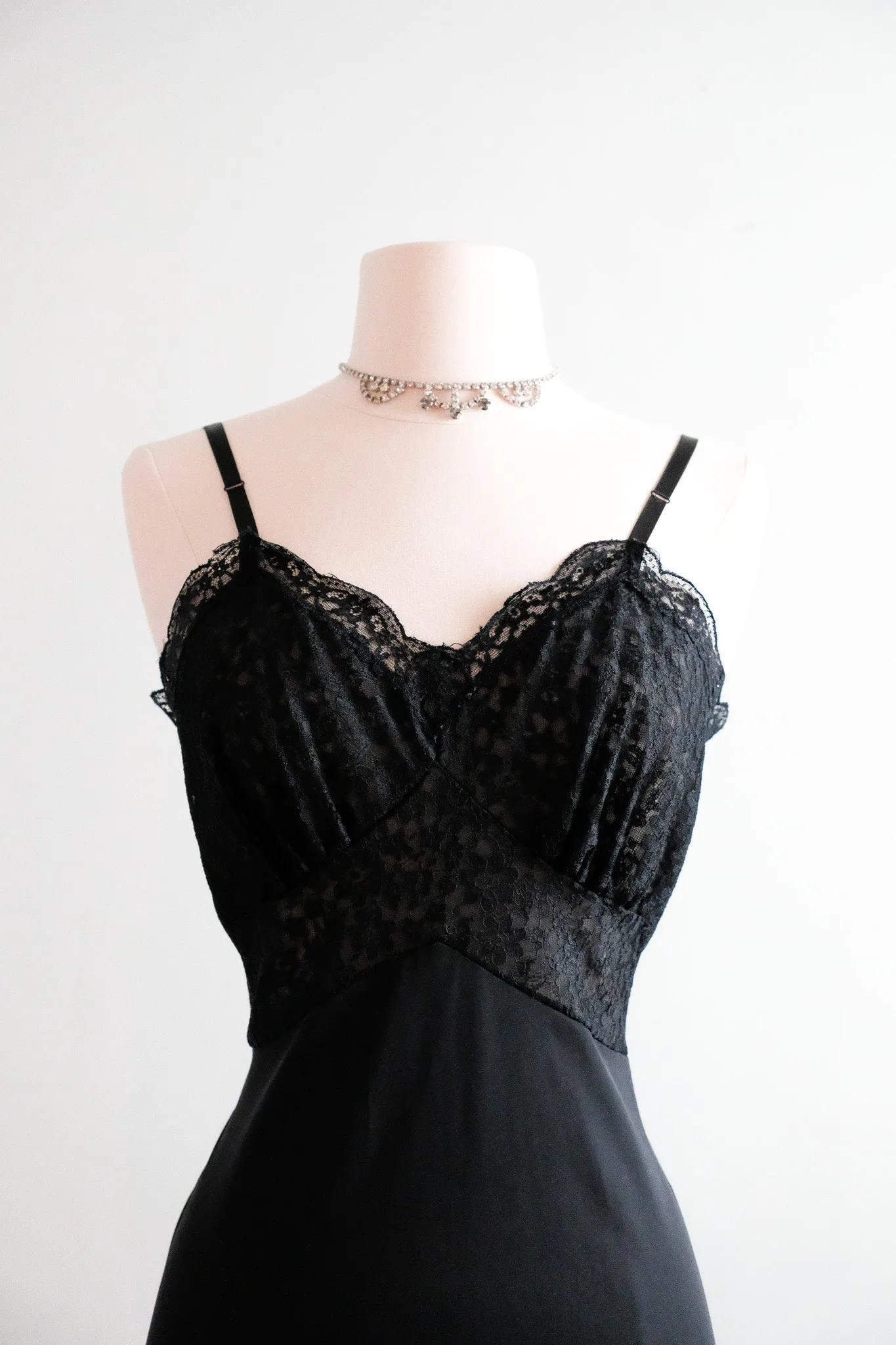Sultry 1950's Black Sheer Lace Vintage Slip Dress / Sz M
