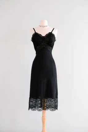 Sultry 1950's Black Sheer Lace Vintage Slip Dress / Sz M