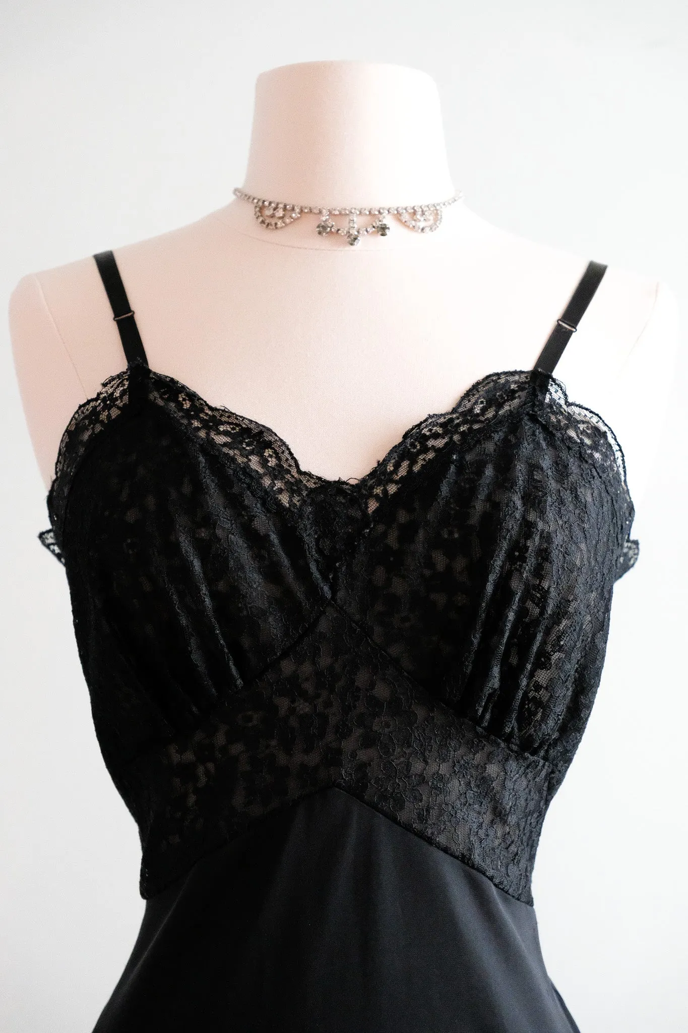 Sultry 1950's Black Sheer Lace Vintage Slip Dress / Sz M