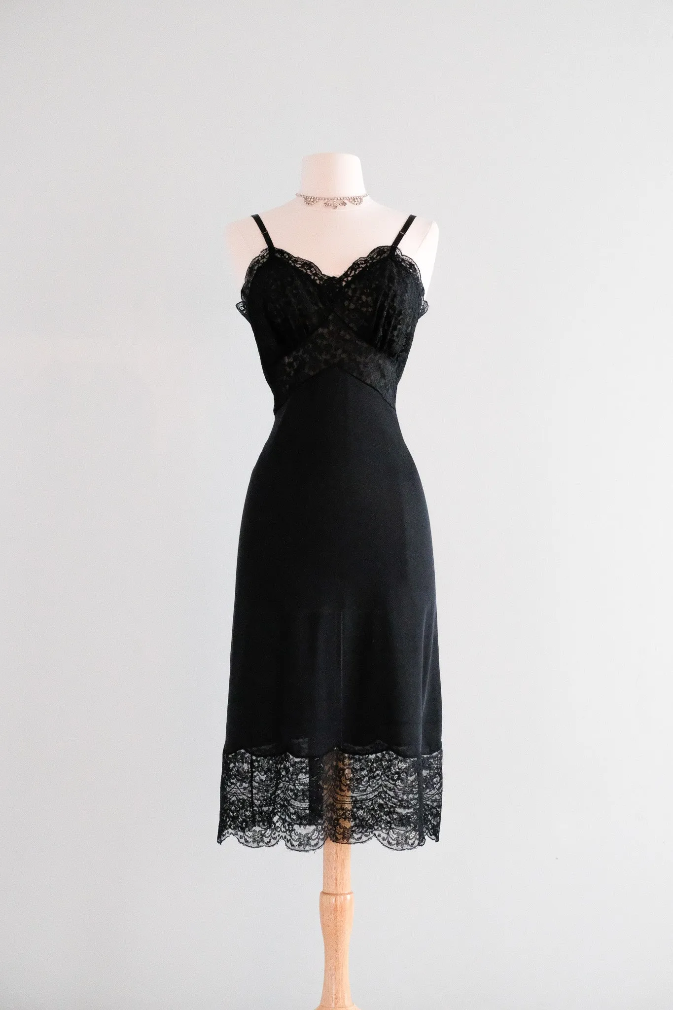 Sultry 1950's Black Sheer Lace Vintage Slip Dress / Sz M