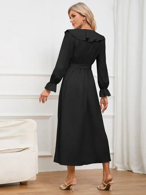 Surplice Tie Front Ruffled Dress