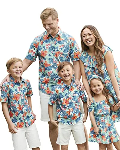 The Children's Place,Family Matching Short Sleeve Button Down Shirt, Dad and Son,Boys,Hawaiian Tropic,XX-Large