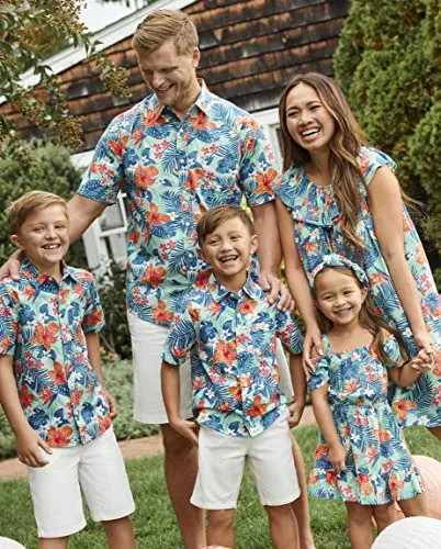 The Children's Place,Family Matching Short Sleeve Button Down Shirt, Dad and Son,Boys,Hawaiian Tropic,XX-Large