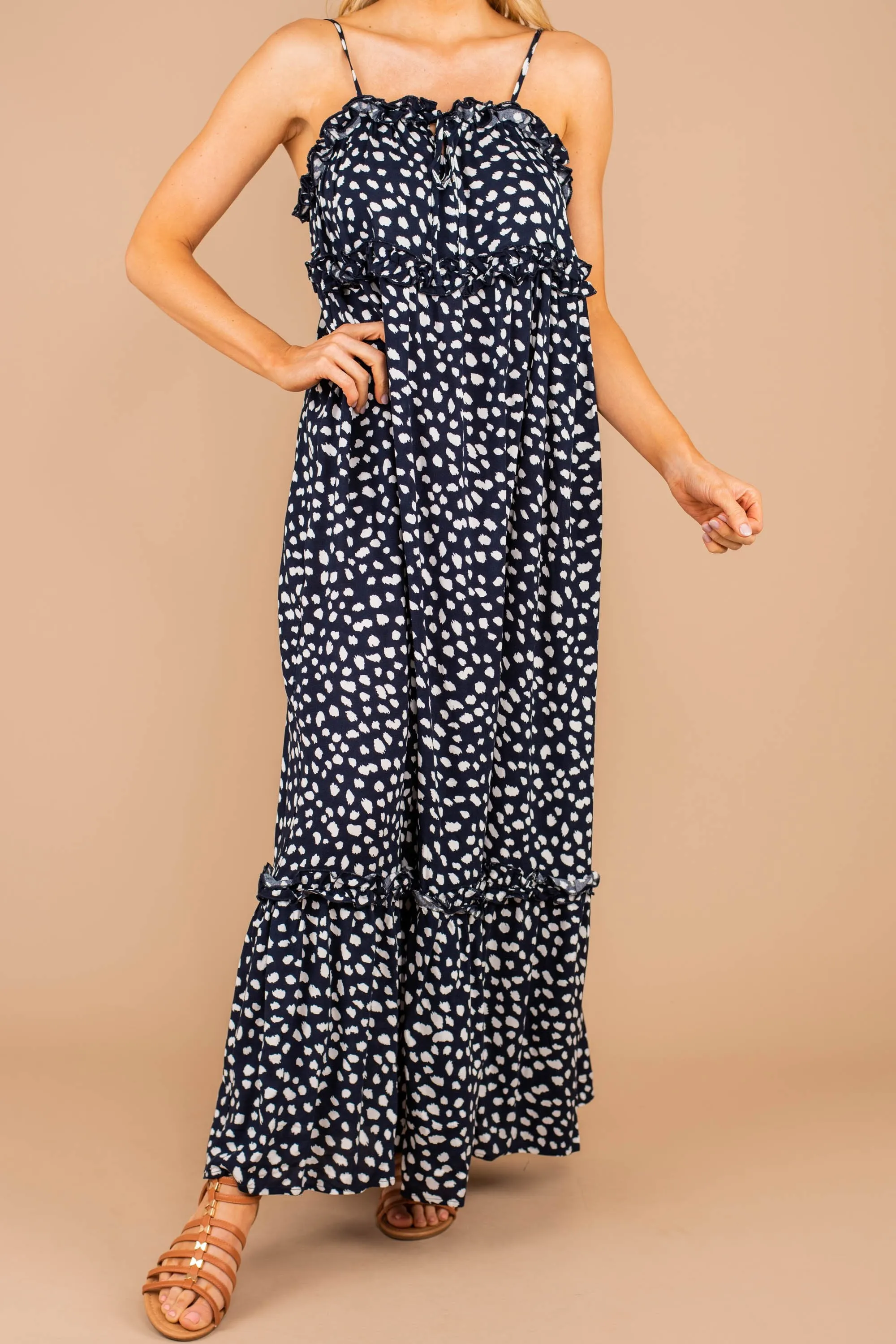 The Perfect Relationship Navy Blue Spotted Leopard Maxi Dress