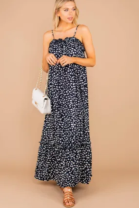 The Perfect Relationship Navy Blue Spotted Leopard Maxi Dress