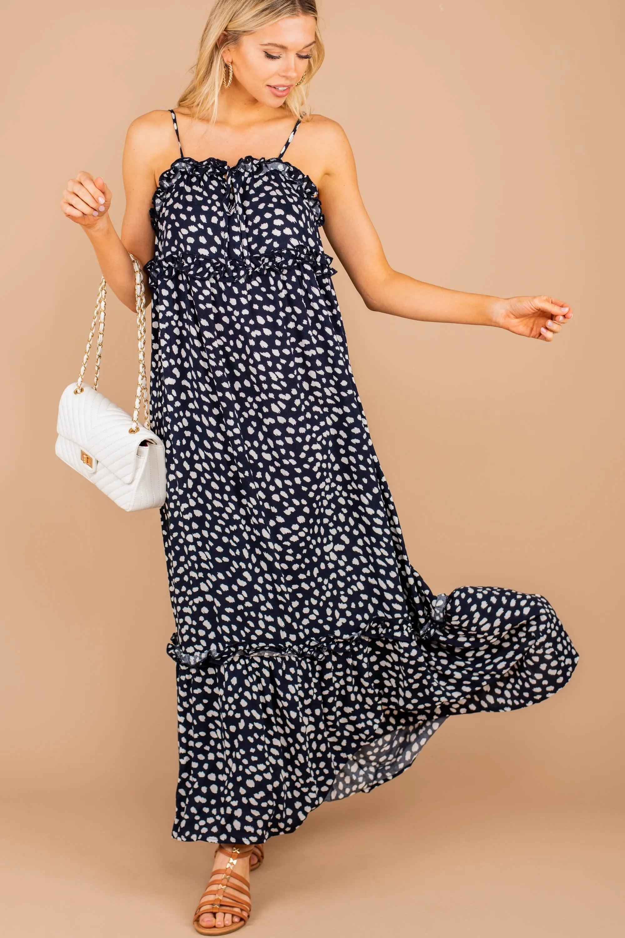 The Perfect Relationship Navy Blue Spotted Leopard Maxi Dress
