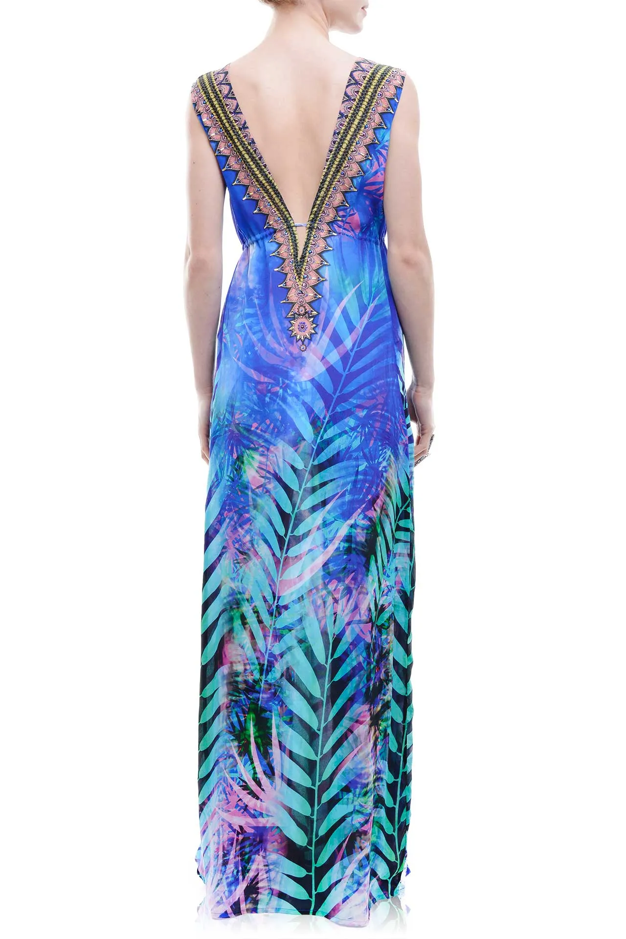 Tropical Print Blue Colour Maxi Dress