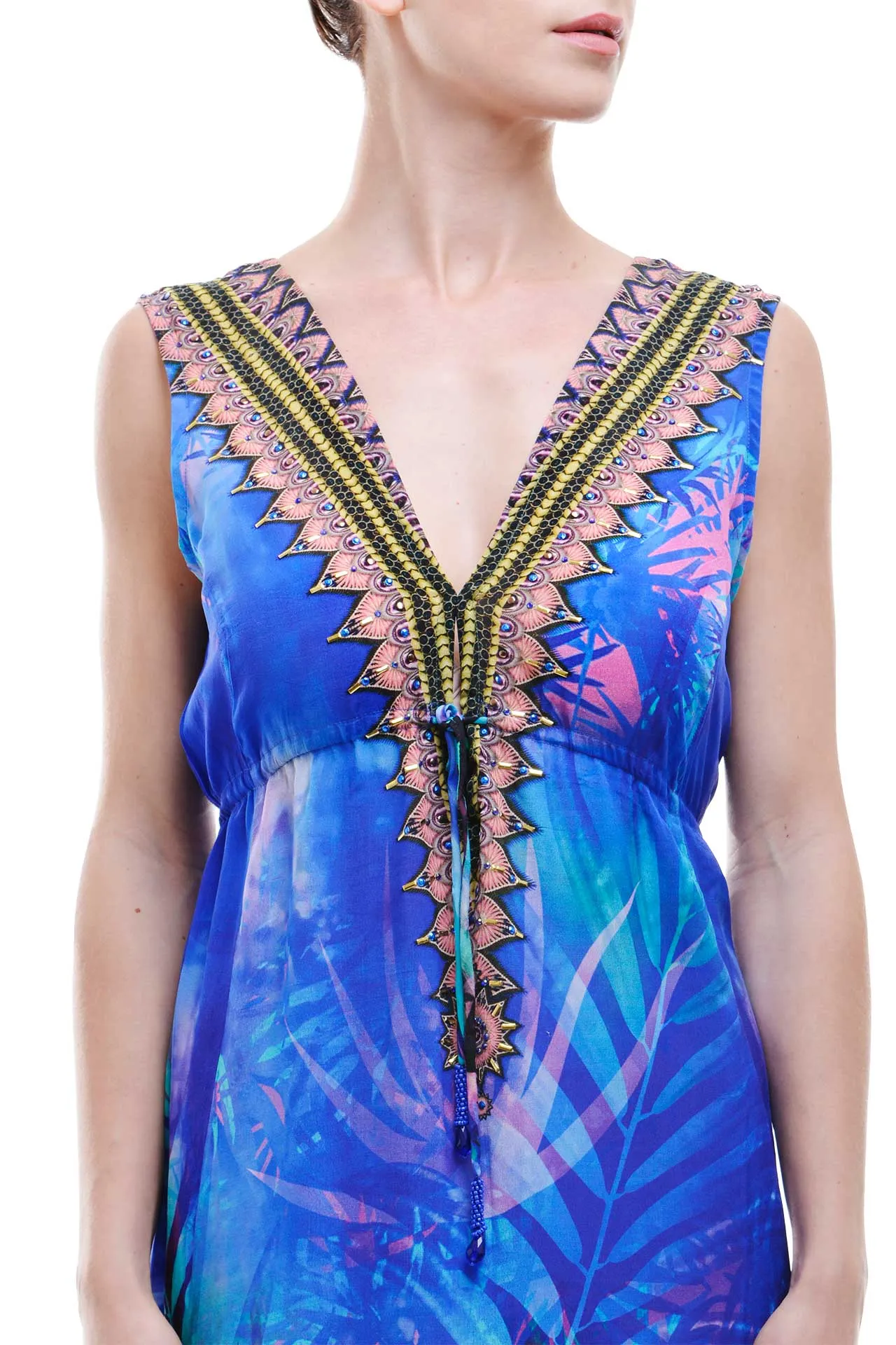 Tropical Print Blue Colour Maxi Dress