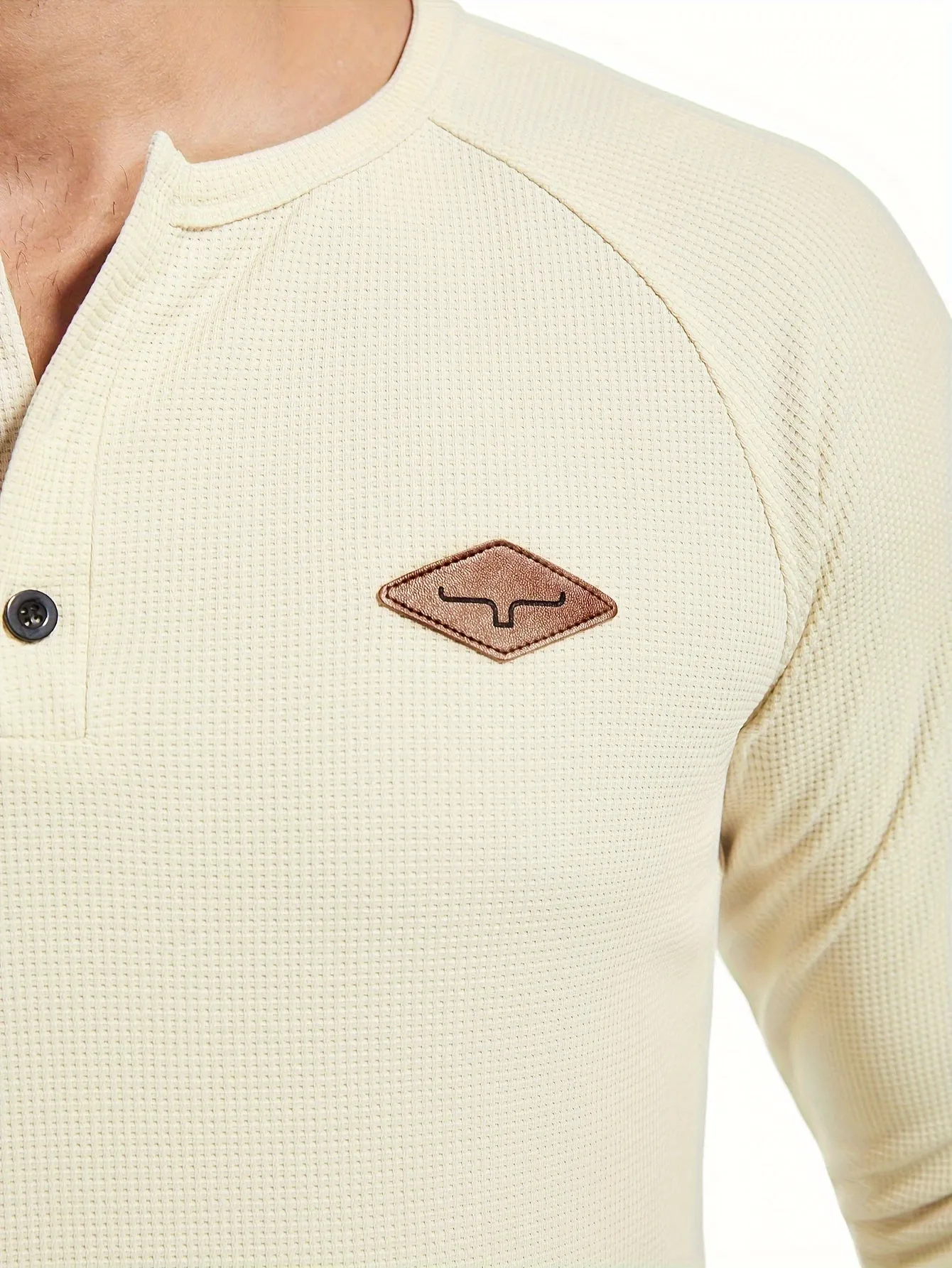 Truiger - Heren Wafelgebreide Lange Mouw Henley Shirt met Geborduurd Logo