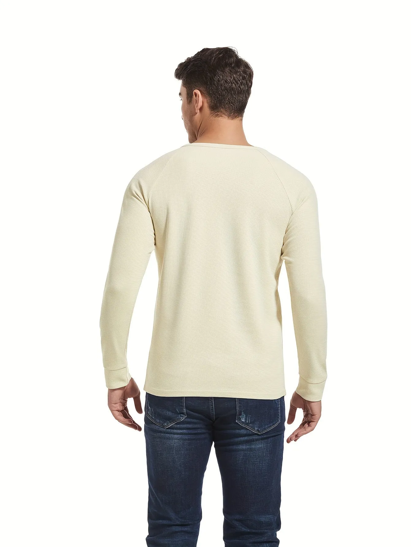 Truiger - Heren Wafelgebreide Lange Mouw Henley Shirt met Geborduurd Logo