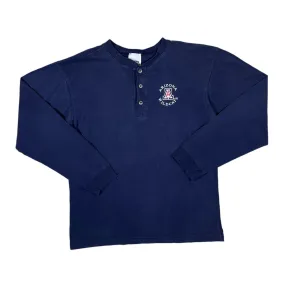 Vintage ARIZONA WILDCATS Embroidered College Logo Long Sleeve Navy Blue Henley Button T-Shirt