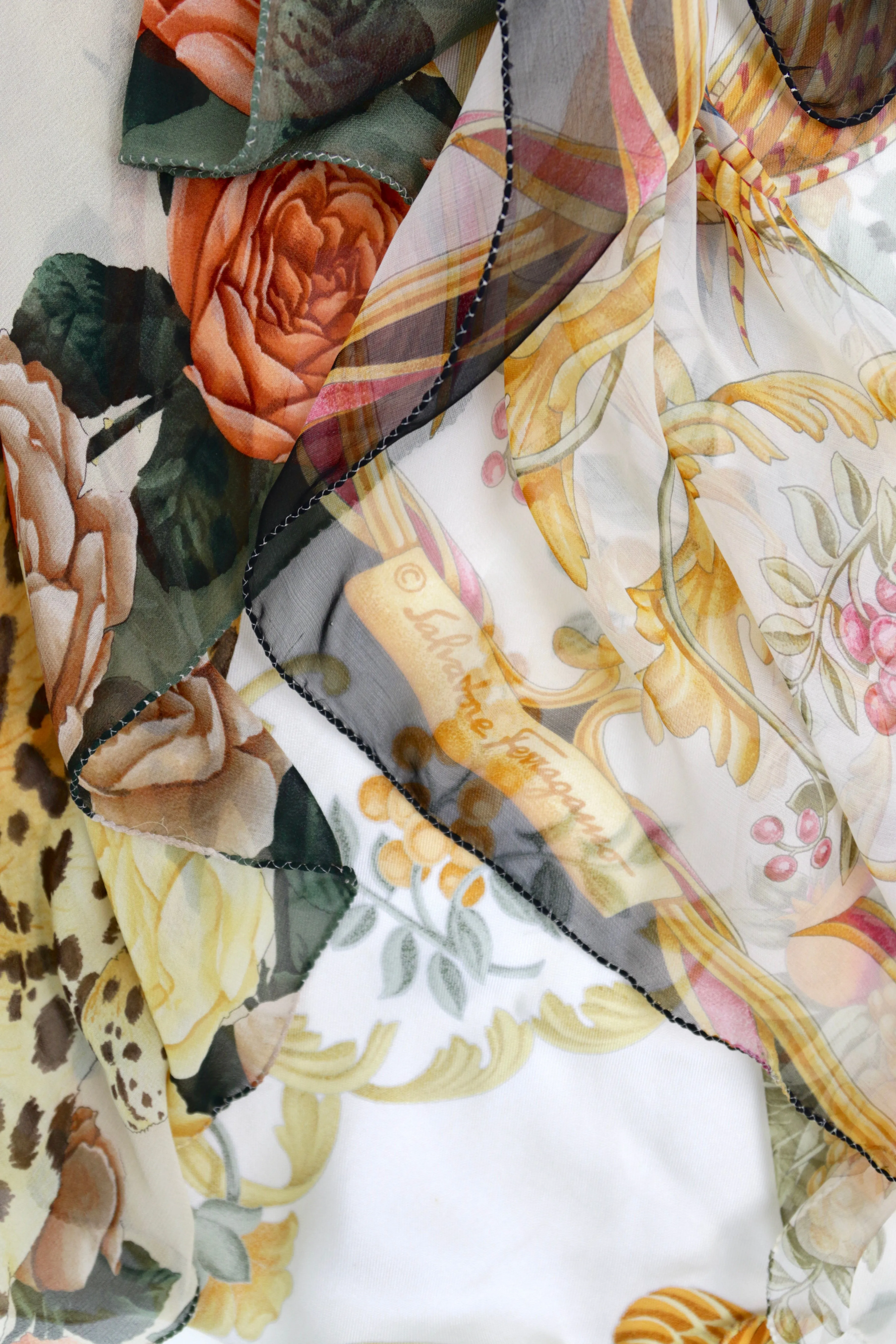 Vintage Ferragamo Scarf Print Silk Slip Dress