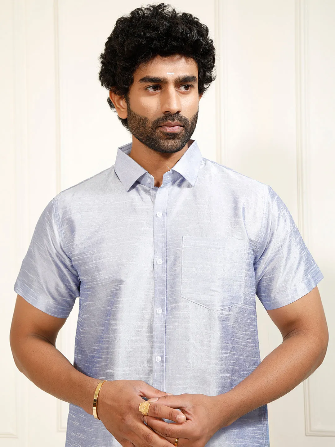 VM By VASTRAMAY Men's Lavender Silk Blend Ethnic Shirt