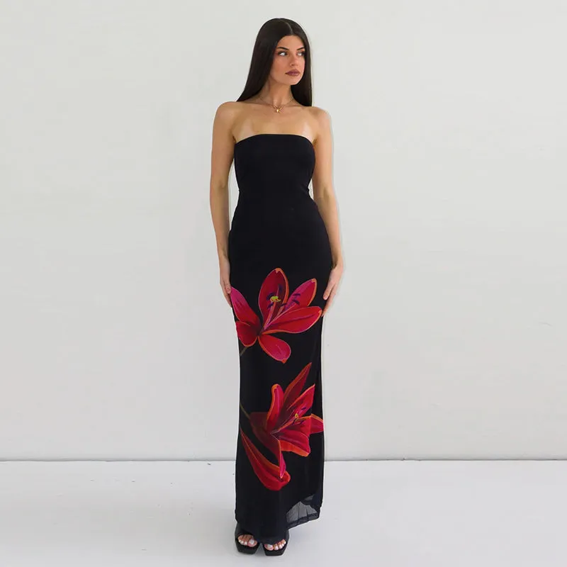Vvsha Kahli Strapless Floral Maxi Dress