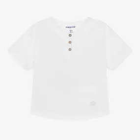 White Linen Henley Shirt