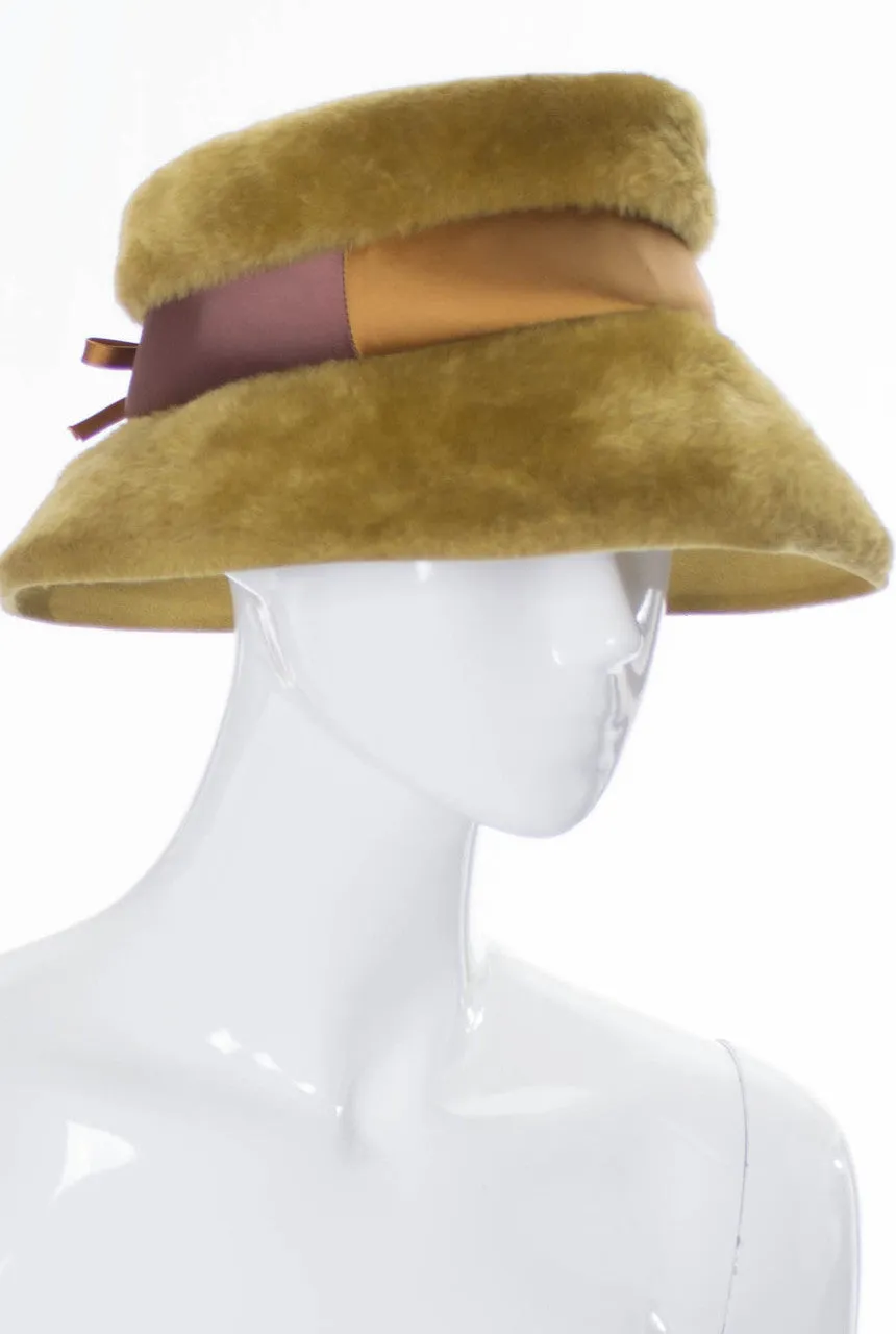 Wonderful 1960s vintage faux fur hat with two-toned ribbon