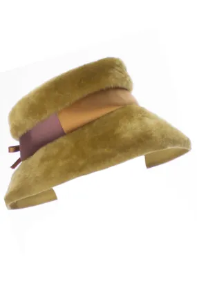 Wonderful 1960s vintage faux fur hat with two-toned ribbon