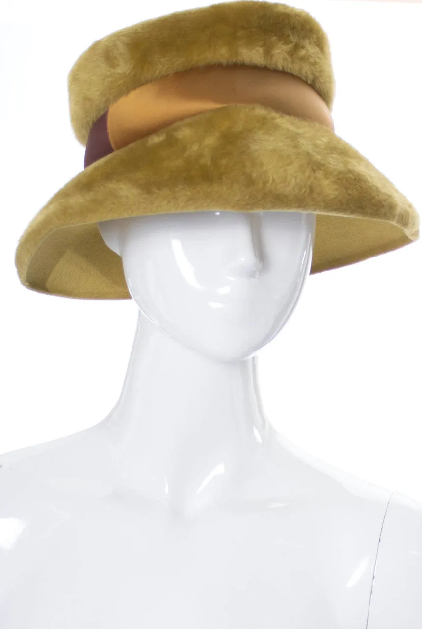 Wonderful 1960s vintage faux fur hat with two-toned ribbon