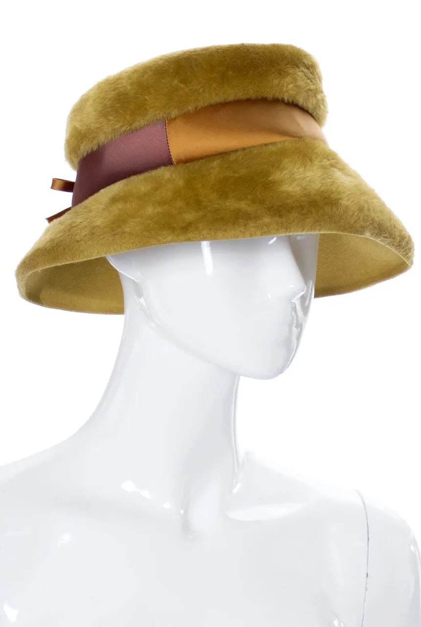 Wonderful 1960s vintage faux fur hat with two-toned ribbon
