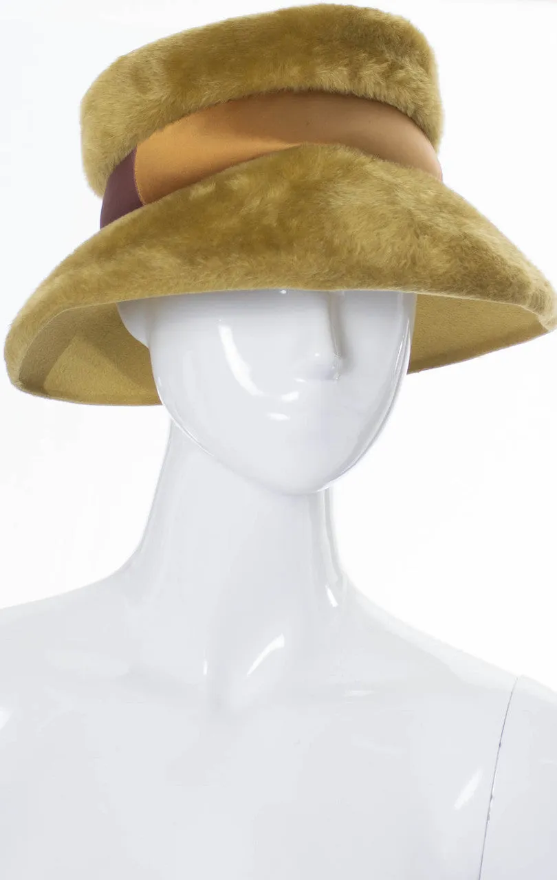 Wonderful 1960s vintage faux fur hat with two-toned ribbon